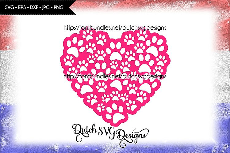 Cutting file pawprints in heart shape, in Jpg Png SVG EPS DXF, for Cricut & Silhouette, paw svg, pawprint svg, paw print svg, paw heart svg