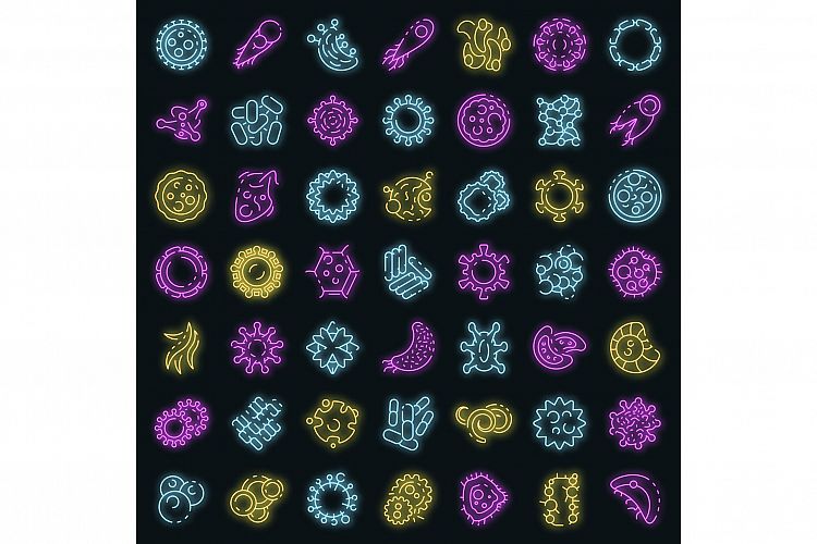 Bacteria icons set vector neon example image 1