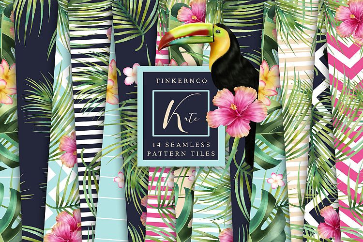 Tropical summer Seamless Travel pattern tiles.