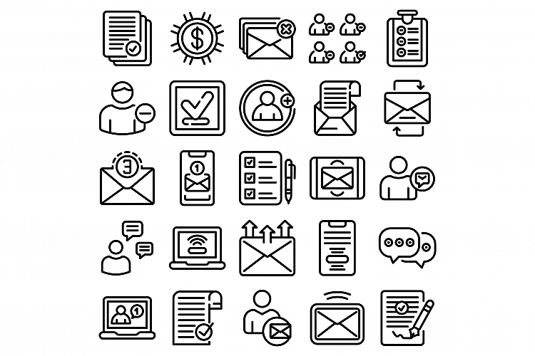 Request icons set, outline style