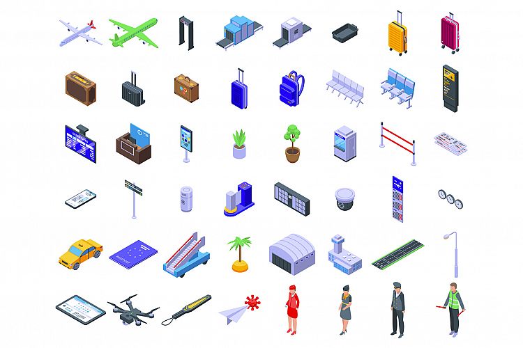 Airlines icons set, isometric style