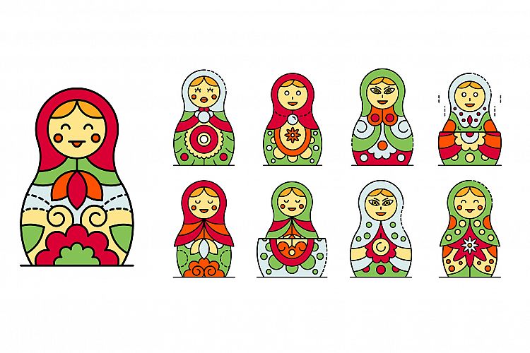 Nesting doll icons set line color vector