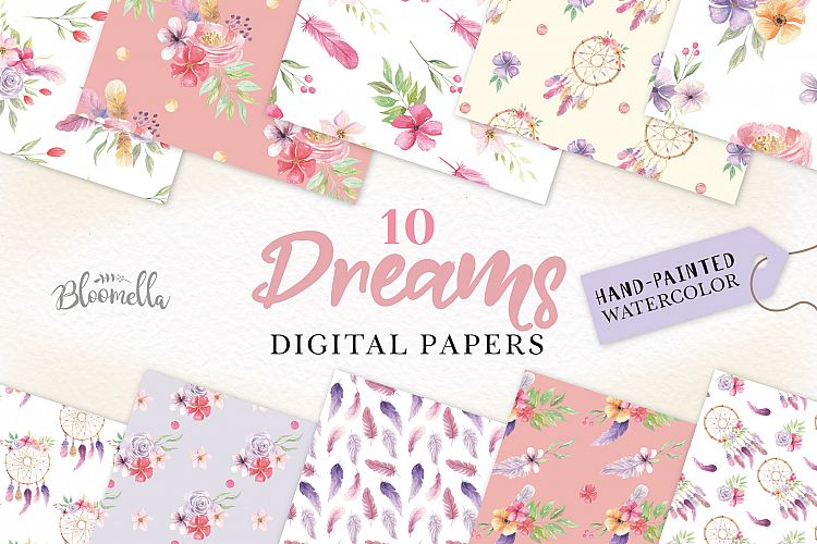 Dreamcatcher Flowers Patterns Digital Papers Purple Wedding Floral