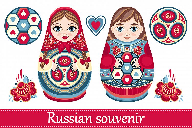 Matryoshka. Russian souvenir. Soccer balls for children. Footbal. Babushka doll