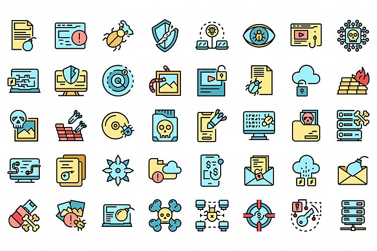 Malware icons set vector flat