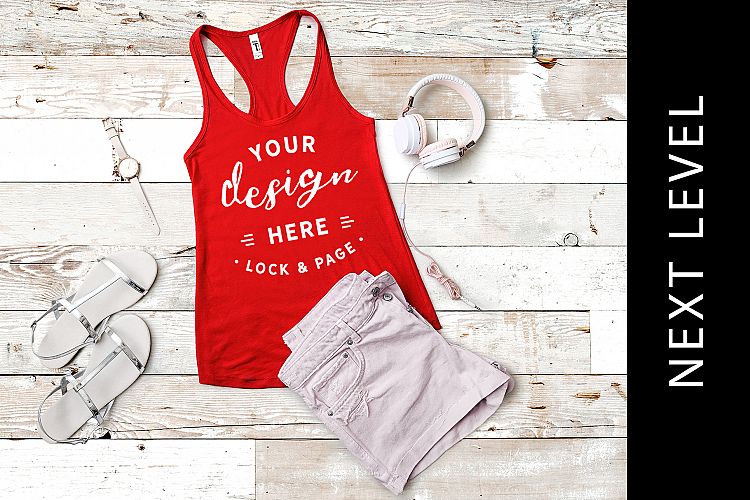 Red Next Level 1533 Tank Top Mockup Womens Vest Flat Lay