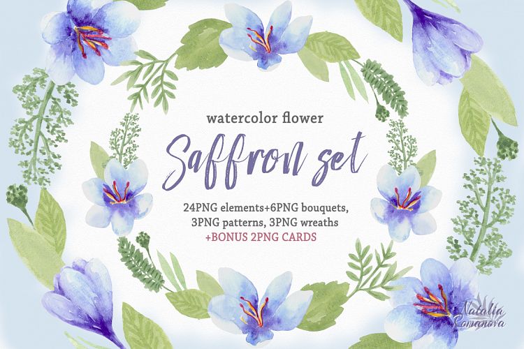 Saffron set. Watercolor.