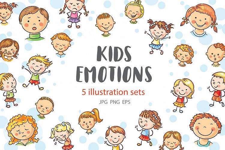 Kids emotions bundle, children with various emotion