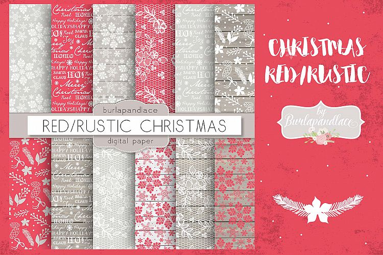 Christmas red rustic digital paper pack example image 1