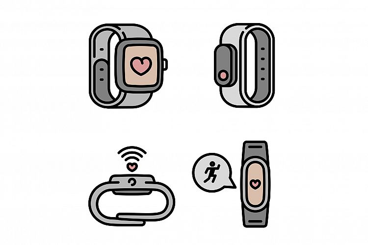 Fitness tracker icons set, outline style example image 1