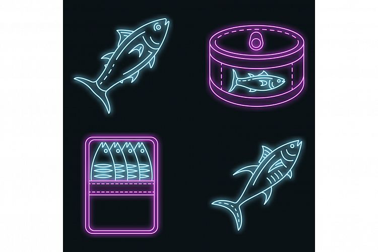 Tuna icon set vector neon example image 1