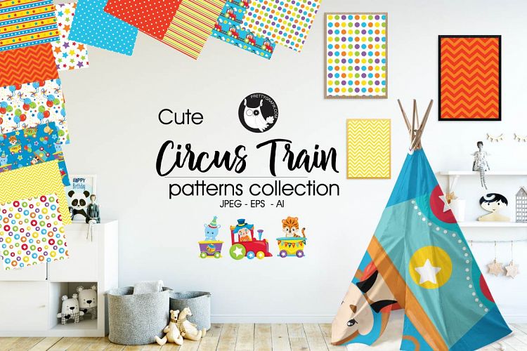 Circus-train, digital papers (40820) | Patterns | Design Bundles