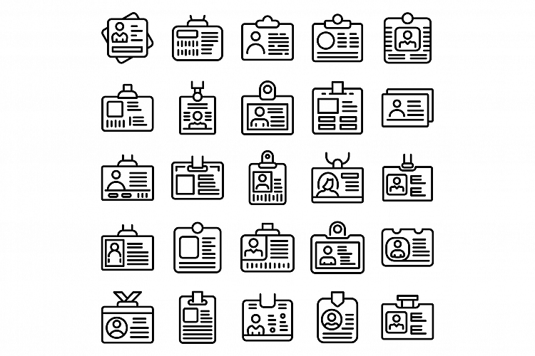 Id card icons set, outline style example image 1