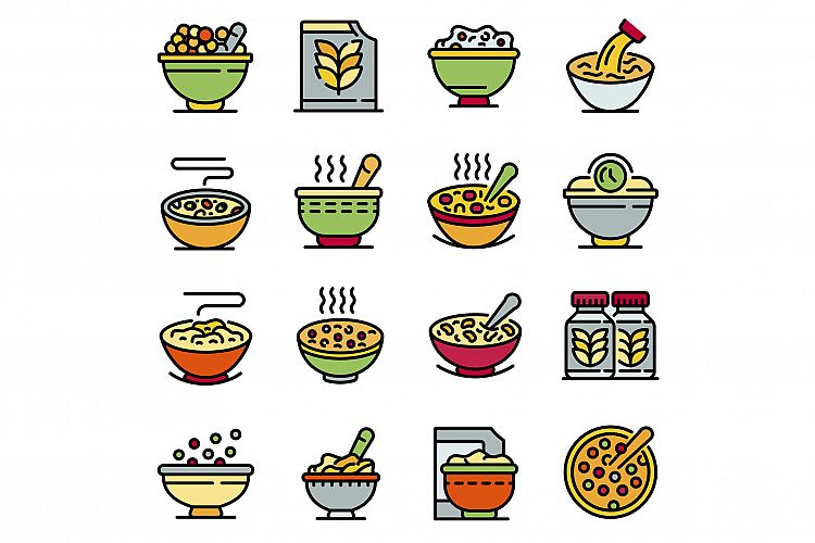 Cereal flakes icons set, outline style example image 1