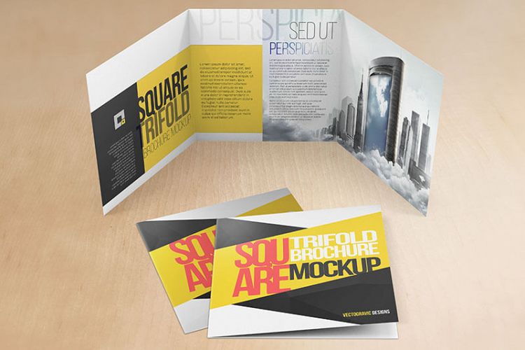 Square Tri-fold Brochure Mock-ups