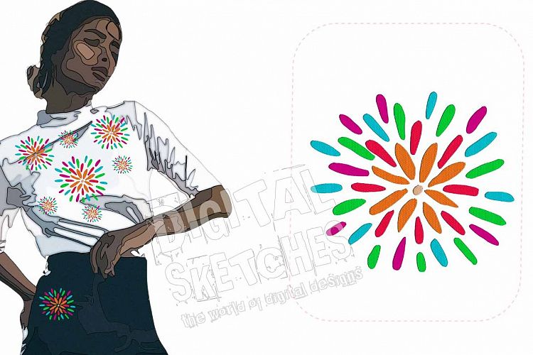 Rainbow Flower Machine Embroidery Design 4 Sizes