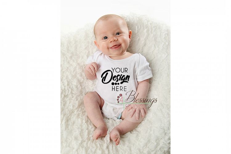 Baby modeling Blank White Baby Bodysuit Shirt Mockup