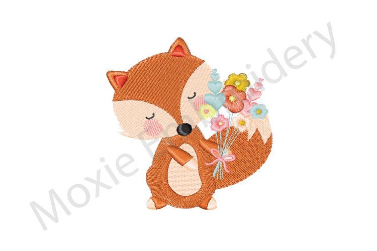 Fox Embroidery Design, Fox With Flowers Design