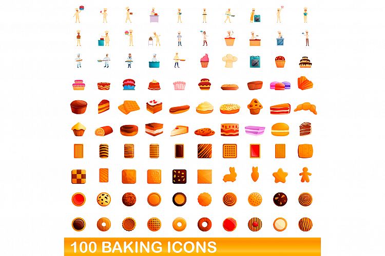 100 baking icons set, cartoon style example image 1