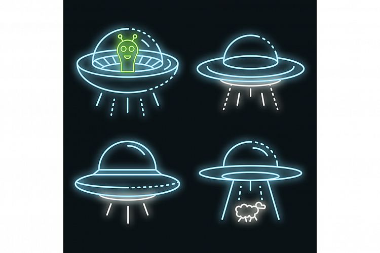 UFO icons set vector neon example image 1
