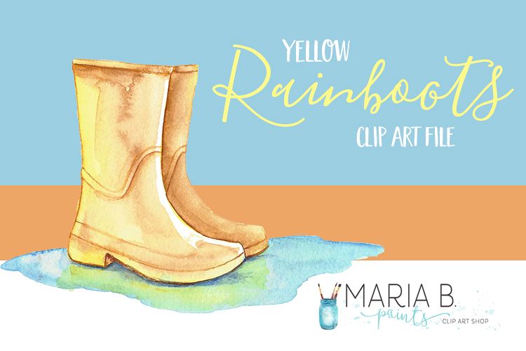 Yellow Rainboots Watercolor Clip Art PNG