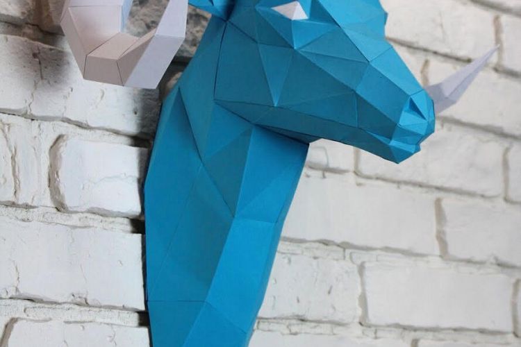 Diy Paper Sculpture - Ram Head, Paper Trophy, Animal Trophy, Loft Decor, Wall Decor, 3D papercraft model, animal head, lowpoly paper, DIY