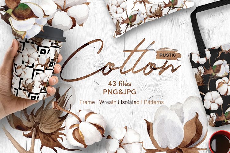 Cotton flowers PNG watercolor set