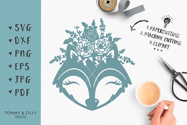 Floral Fox - SVG DXF PNG EPS JPG PDF Cutting File