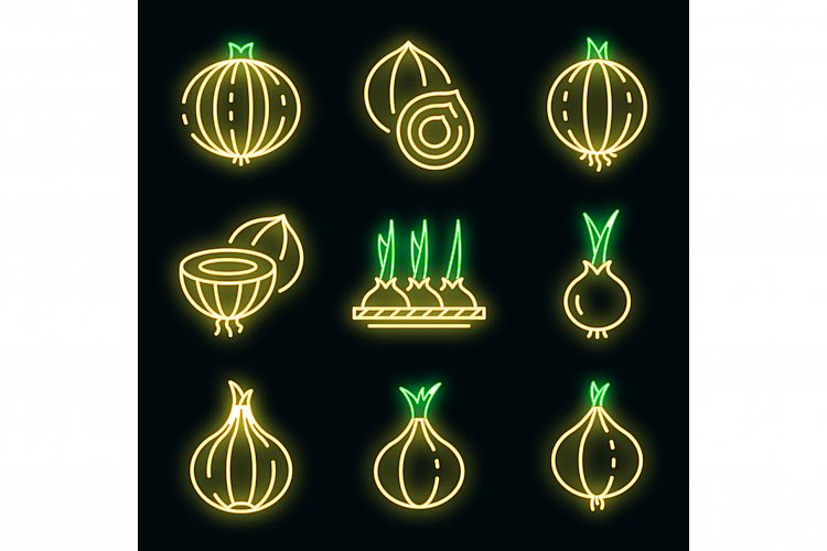 Onion icons set vector neon example image 1