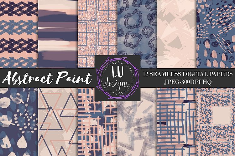 Navy and Nude Abstract Paint Digital Paper