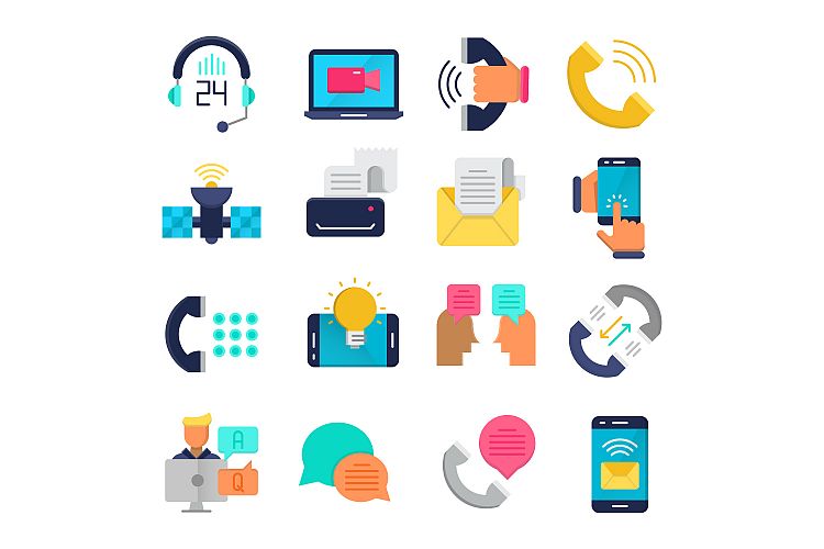Communication flat icons set