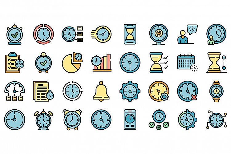 Time management icons set vector flat example image 1