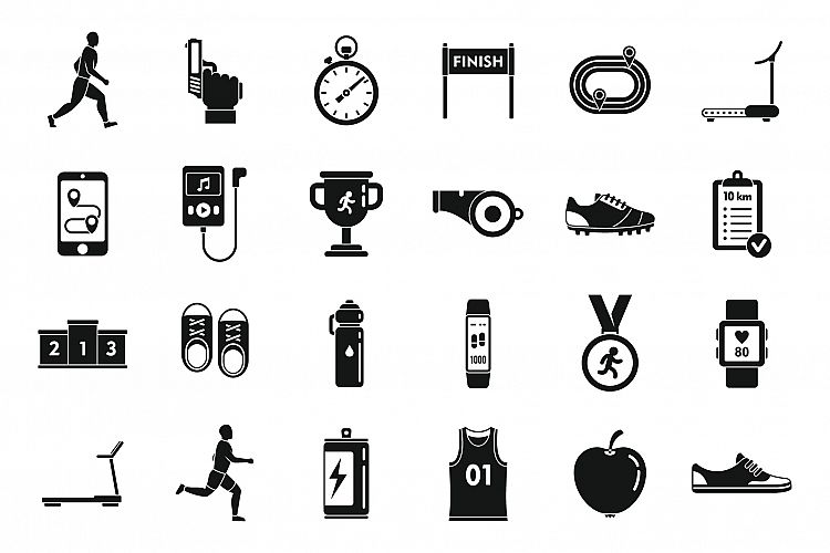 Running health icons set, simple style example image 1