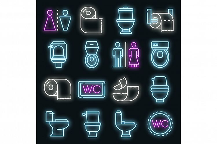 Toilet icons set vector neon