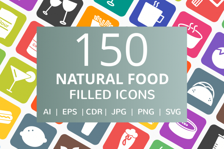 150 Natural Food Filled Round Corner Icons