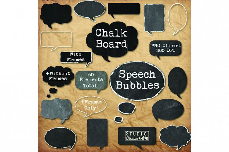 Chalkboard Speech Bubbles Clipart - 20 Chalkboard Bubbles