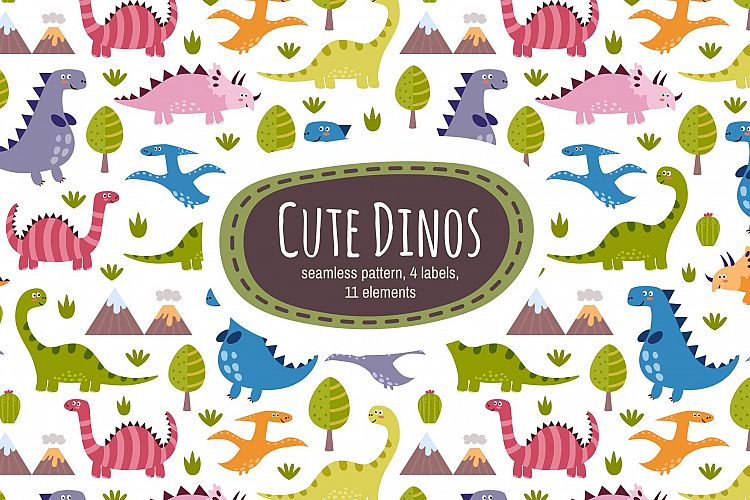 Cute Dinos: pattern & labels example image 1