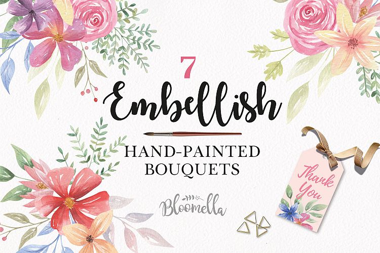 Watercolor Floral Embellish Wreaths 7 Bouquets Pretty Flower