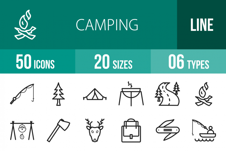 50 Camping Line Icons