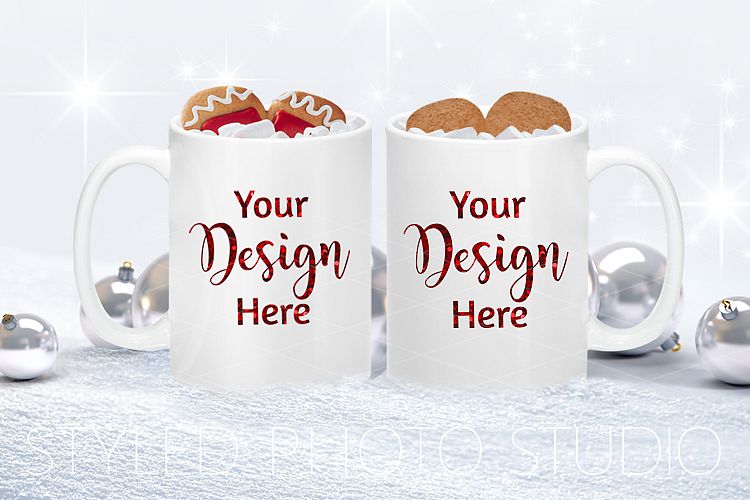 Christmas Mugs Mockup with Cookies