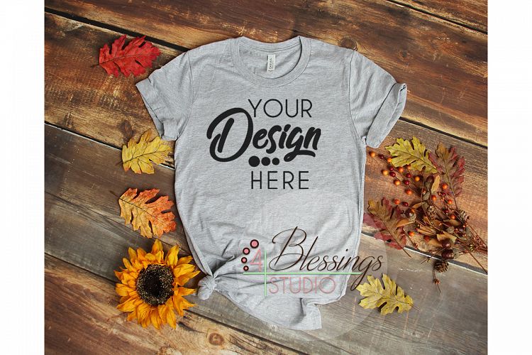 Download Fall Flat Lay T-shirt Mockup Bella Canvas 3001 Heather ...