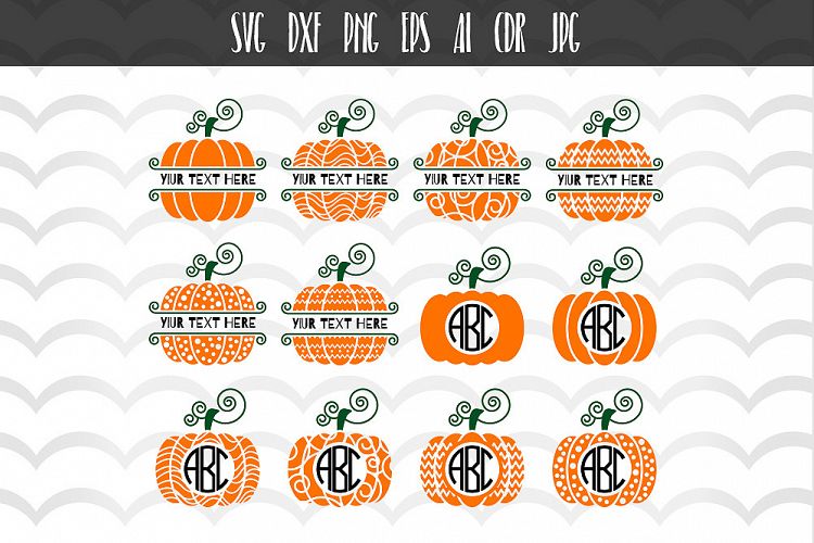 12 Halloween pumpkin monogram frames SVG