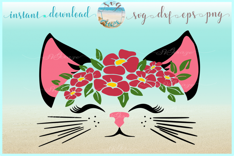 Cat Face With Flowers Svg Dxf Eps Png Svg Files For Cricut