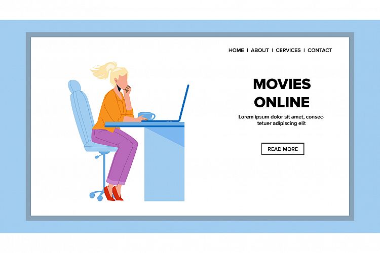 Movies Online Watch Girl On Laptop Screen Vector example image 1