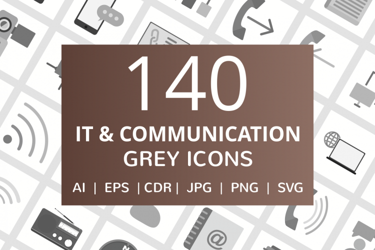 141 IT   Communication Flat Greyscale Icons