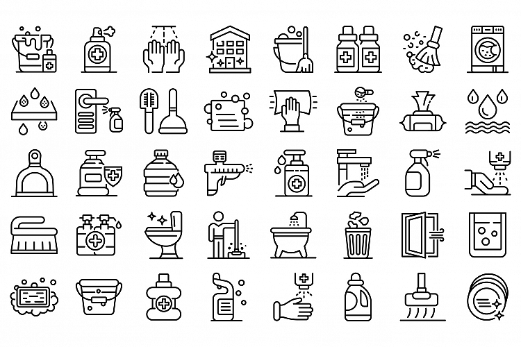 Disinfection icons set, outline style example image 1