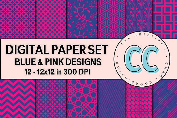 Pink & Blue Patterns - Digital Paper Pack