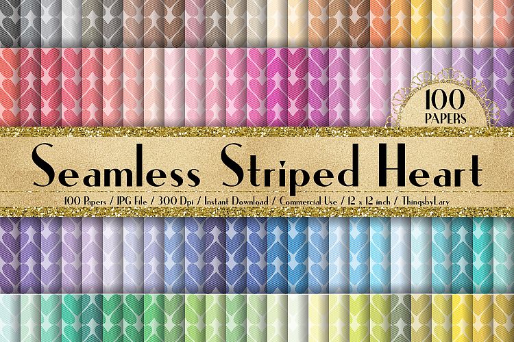 100 Seamless Striped Heart Digital Papers 12 x 12 inch