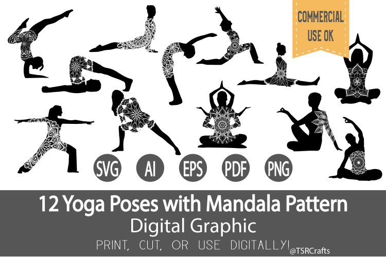 Yoga Poses 12 Design Graphic Set-Digital Cut and Clipart set