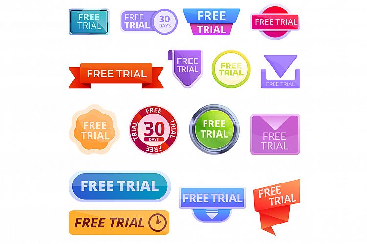 Free trial version icons set, cartoon style example image 1